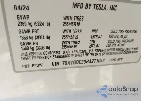 2024 Tesla Model Y Long Range Dual Motor All-Wheel Drive из США, поврежденный, VIN 7SAYGDEE0RA271052